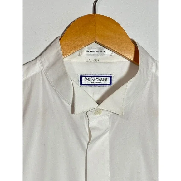 Yves Saint Laurent White Vtg French Cuff Formal Dress Shirt Mens 17 34-35 Logo